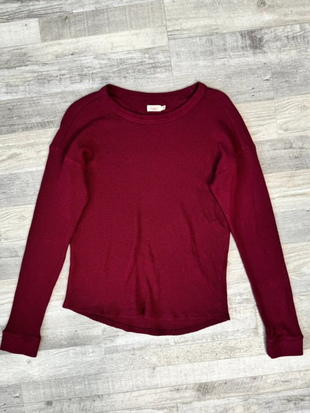 Faherty Burgundy Waffle Knit Long Sleeve Women's Top Size Small N30